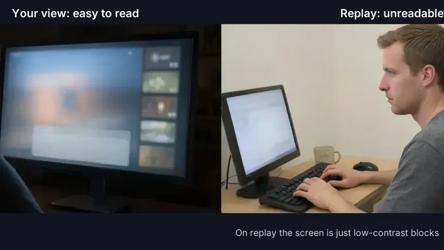 Blend-in overlay: easy for you to read, nearly invisible on the second camera's recording